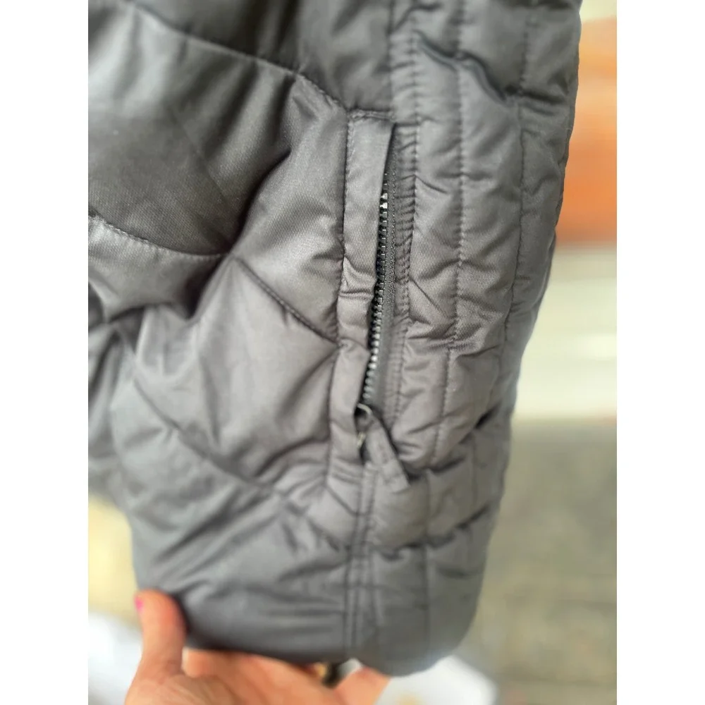 Lands End Girls Black Puffer Jacket Faux Fur Hooded Winter Coat Size M 10-12